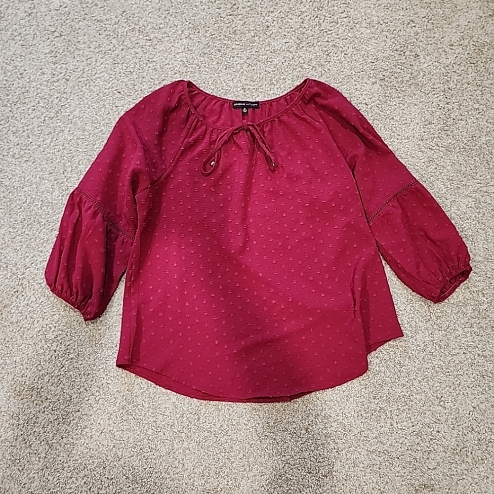 Adrienne Vittadini Womens Medium Maroon 3/4 Sleeve Top